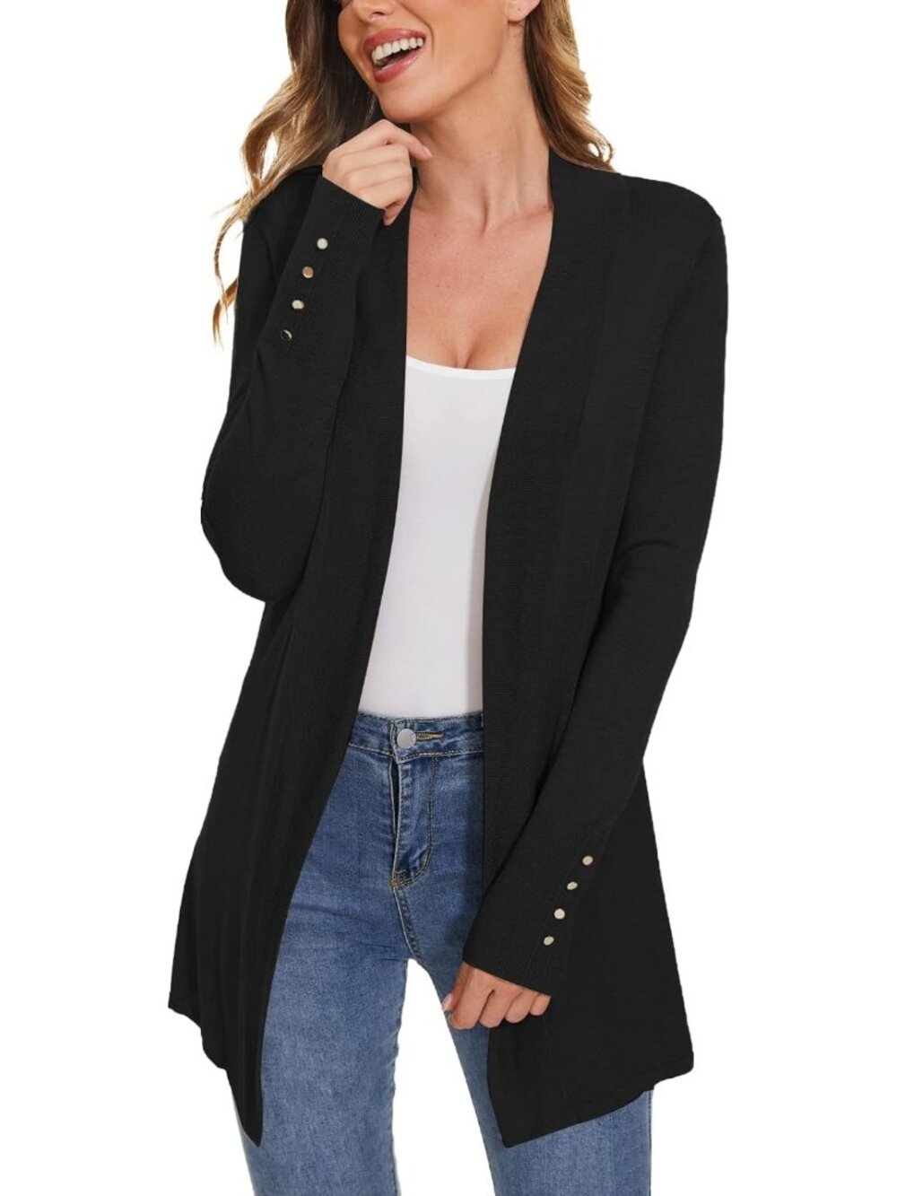 Chic Women's Open Front Long Cardigan Sweater - Dressy Casual Layering Piece